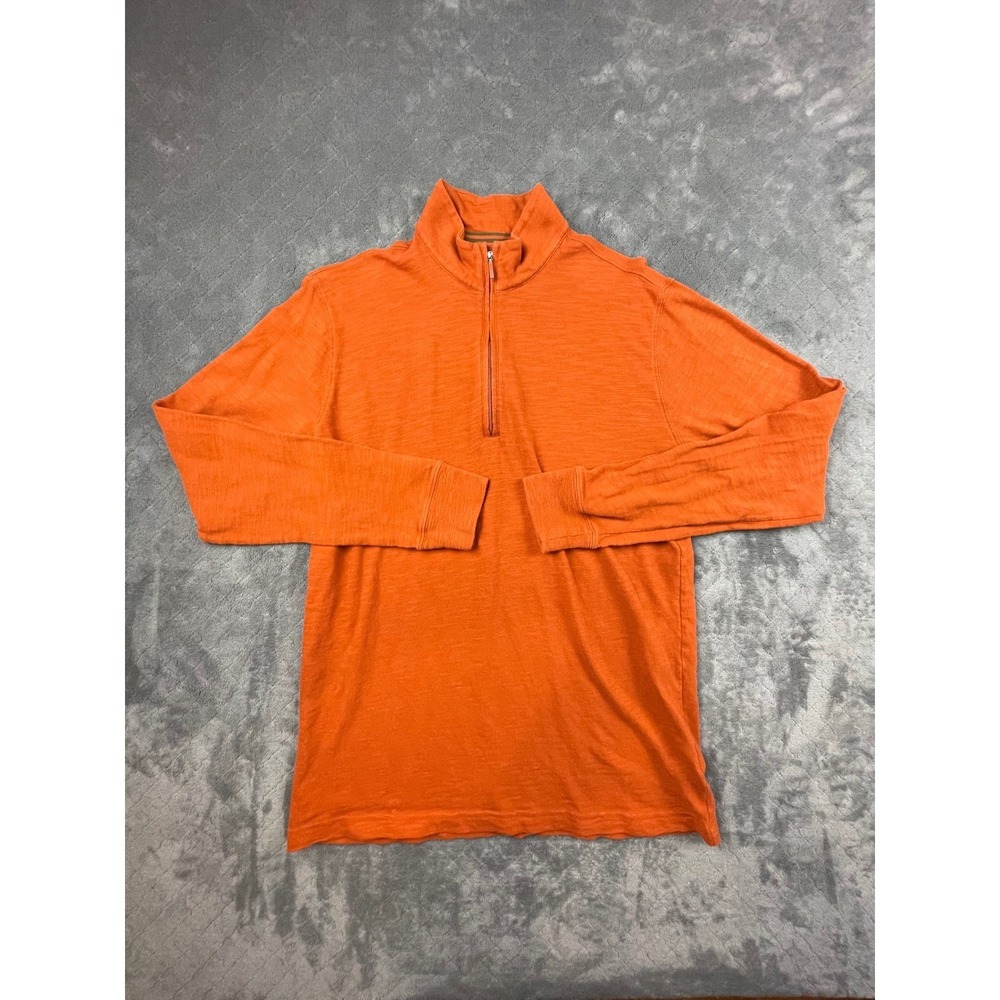 ORVIS Pullover Sweater Men M Orange Quarter Zip Mock Neck Zip 100 Cotton Outdoor